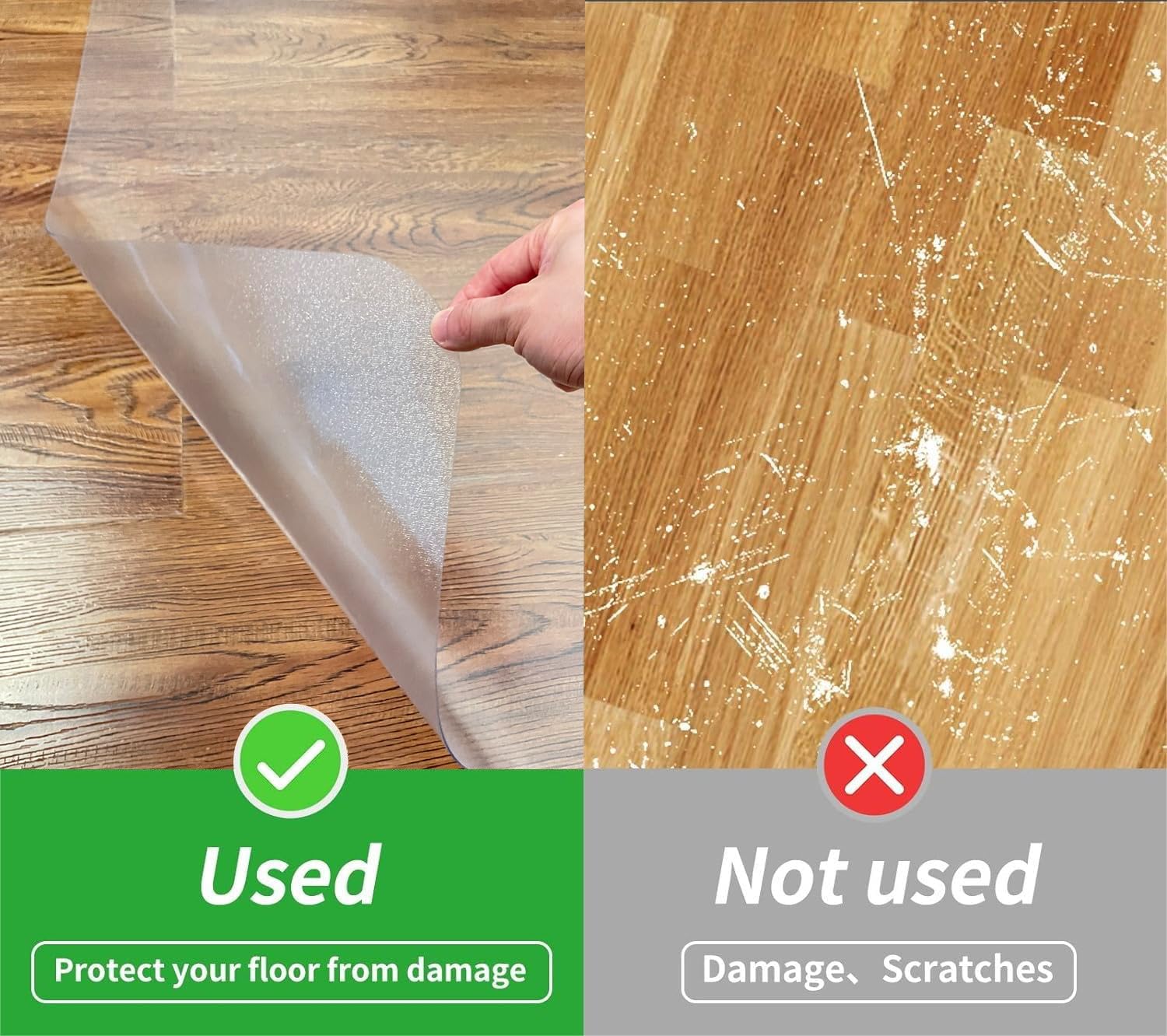 Office Chair Mat for Hardwood Floor, 48"×36" Transparent Home Floor Protector Mat for Rolling Chairs, Anti-Slip Plastic Under Desk Computer Mats Easy Glide on Hard Floors, Rectangle
