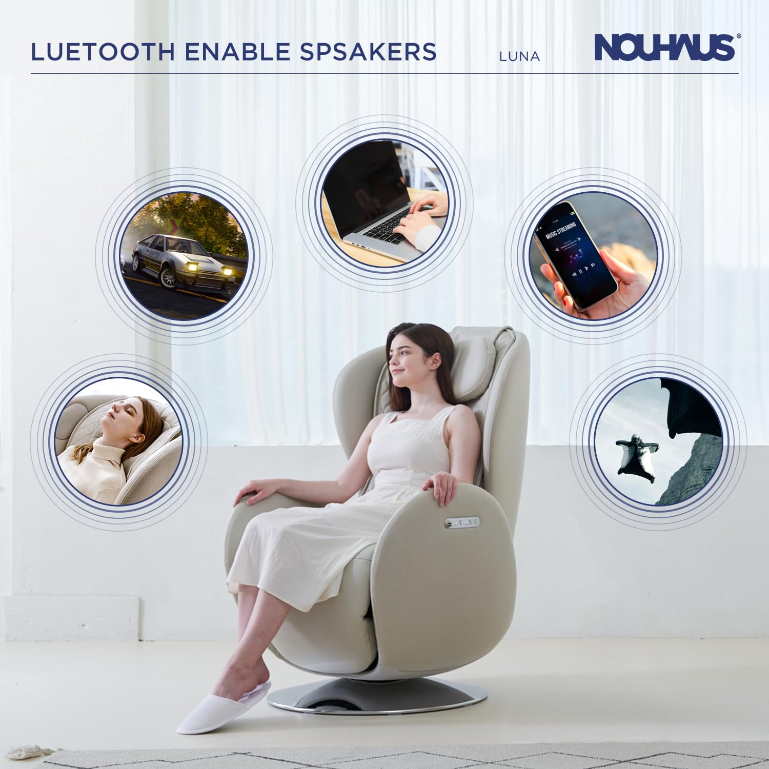 Heated Massage Chair, Full Body Massaging Zero-Gravity Leisure Recliner with Low-Noise 3D Massage and Dual Sound Systems Modern Massage Chairs (Elder White)