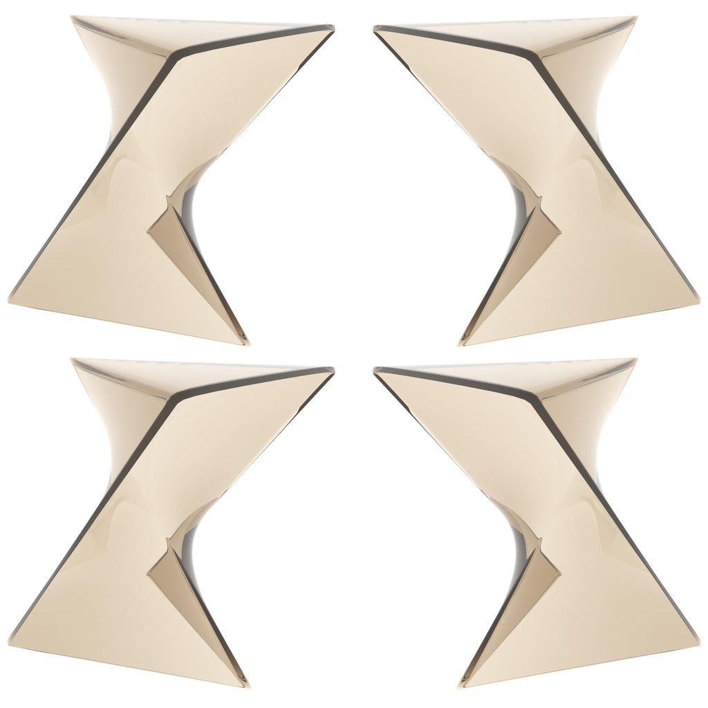 15.75" Triangular Side Table, Stackable Plastic Accent End Table for Indoor & Outdoor Use, Weather-Resistant Modern Patio & Living Room Table, Set of 4, Amber (Transparent)
