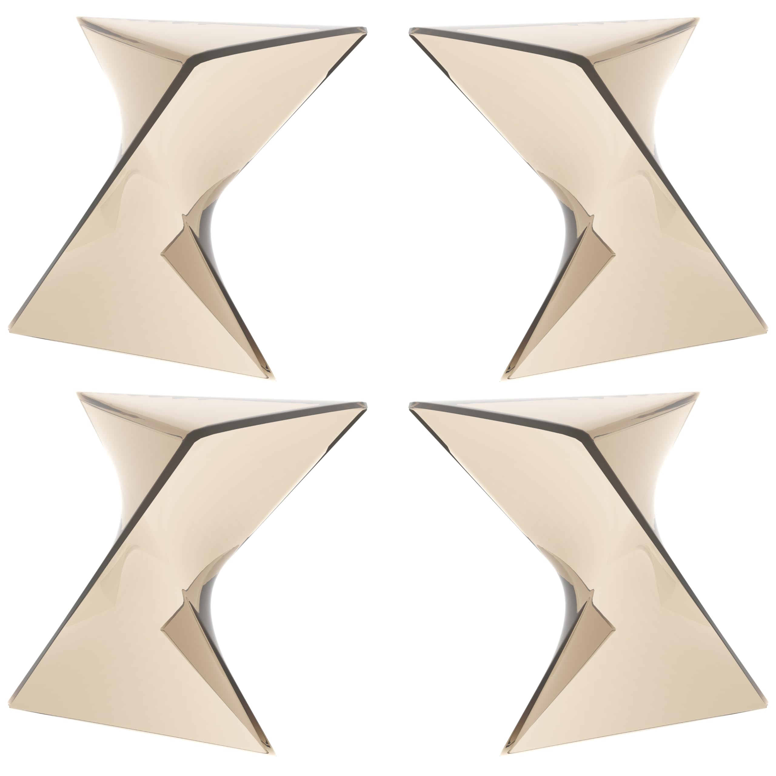 15.75" Triangular Side Table, Stackable Plastic Accent End Table for Indoor & Outdoor Use, Weather-Resistant Modern Patio & Living Room Table, Set of 4, Amber (Transparent)