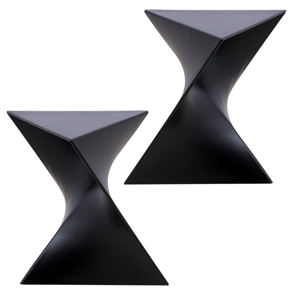 15.75" Triangular Side Table, Stackable Plastic Accent End Table for Indoor & Outdoor Use, Weather-Resistant Modern Patio & Living Room Table, Set of 2, Black