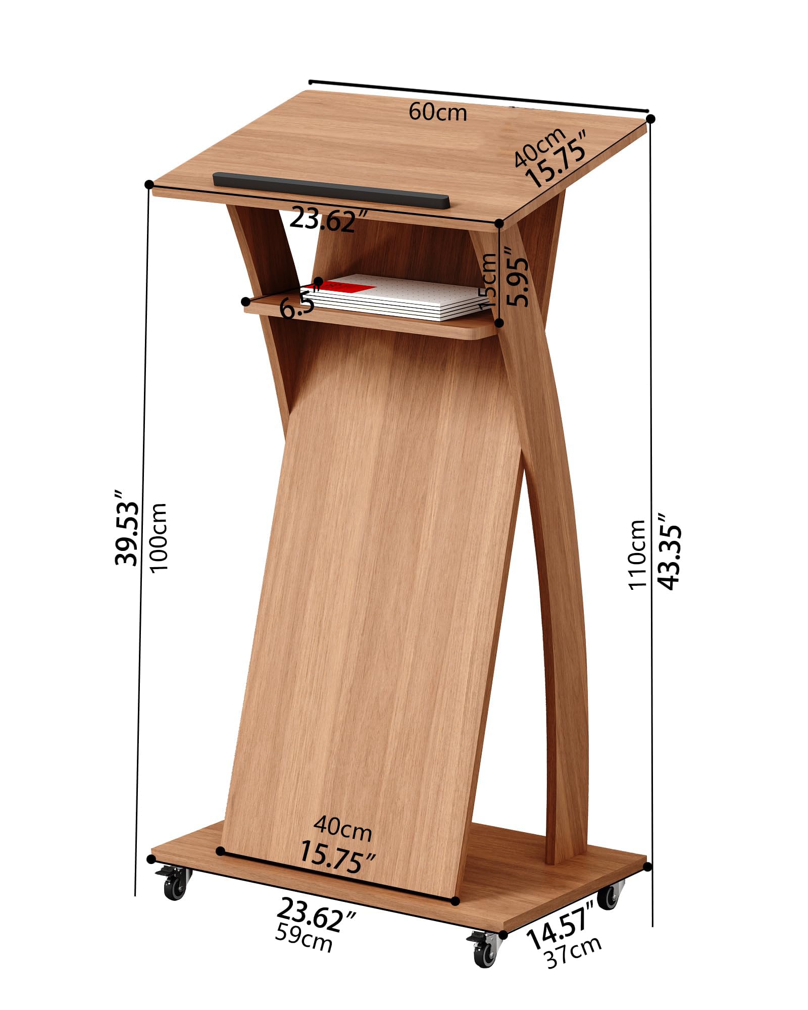 Mobile Wooden Podium Stand with Wheels Lectern Black Walnut 16MM Wood Board Elegant Design Wooden Churche Pulpit