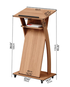 Mobile Wooden Podium Stand with Wheels Lectern Black Walnut 16MM Wood Board Elegant Design Wooden Churche Pulpit