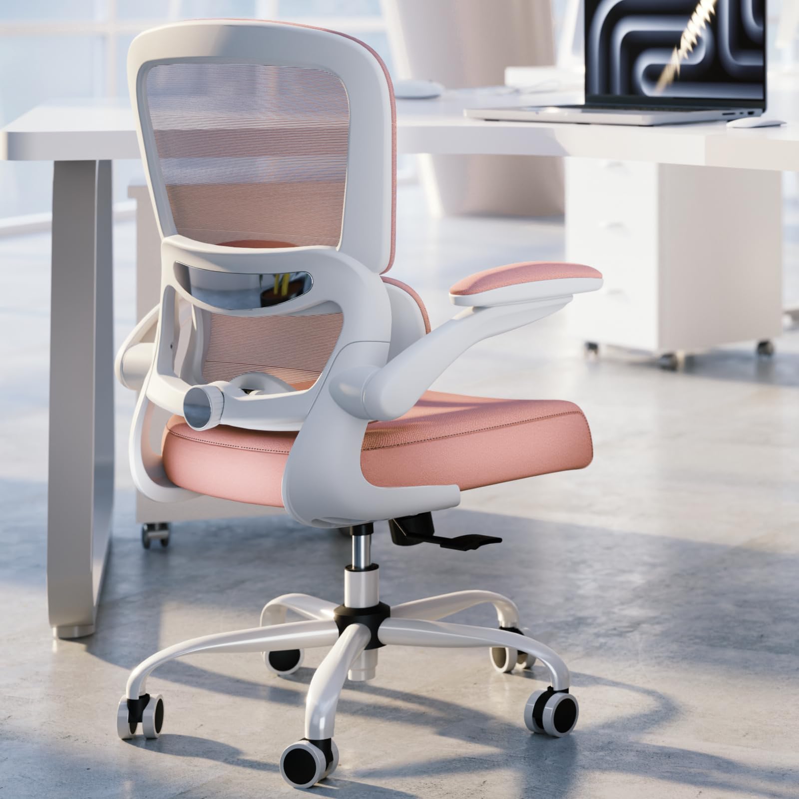 Office Chair - Ergonomic Desk Chair with Adjustable Lumbar Support, Mesh Computer Chair, Executive Chairs for Home Office Comfortable Lumbar Support (Pink)