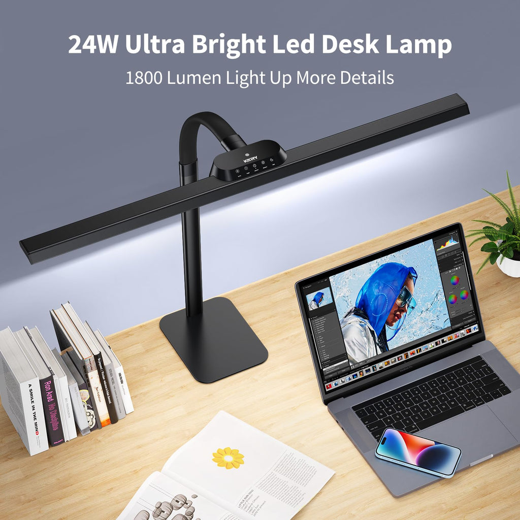 LED Desk Lamp, 24W Architect Desk Lamps with Base 31.5" Wide Home Office Lights 1800LM Extra Bright Table Lighting with Adjustable Lights, 5 Color Modes, Studio Work Lamp for Task, Drafting