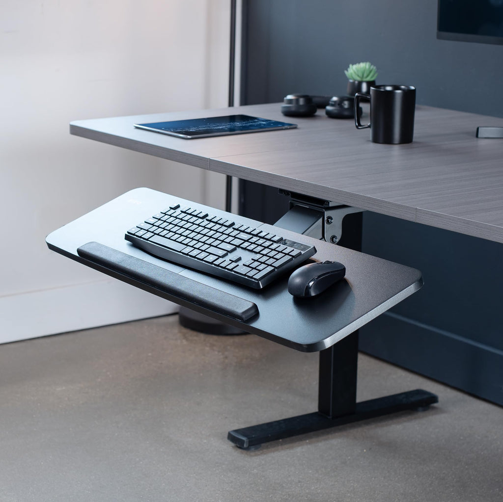 Adjustable Computer Keyboard and Mouse Platform Tray, 34 x 10 inch Ergonomic Under Table Desk Mount Drawer Underdesk Shelf, Black, MOUNT-KB36B