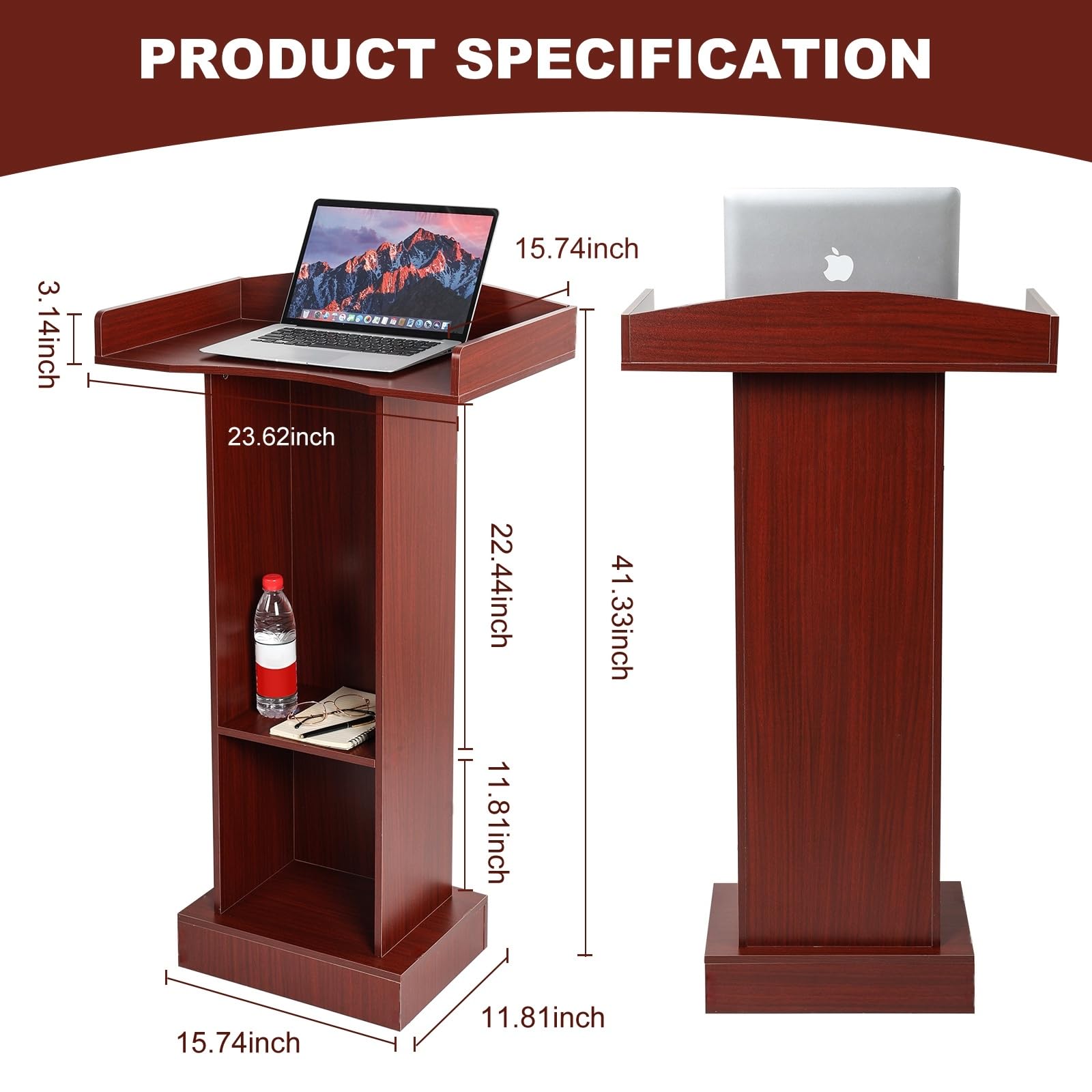 Podium Stand for Lectern Presentation Church Classroom, Pulpit with Wooden Heavy Base, Podium for Lecture, Wedding Speech