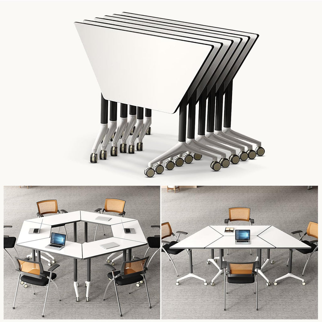 6 Pack Folding Conference Table On Wheels, 4FT Office Conference Room Tables Modular Meeting Table Trapezoid Conference Training Table for Office Classroom Meeting (6PACK)