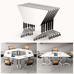 6 Pack Folding Conference Table On Wheels, 4FT Office Conference Room Tables Modular Meeting Table Trapezoid Conference Training Table for Office Classroom Meeting (6PACK)