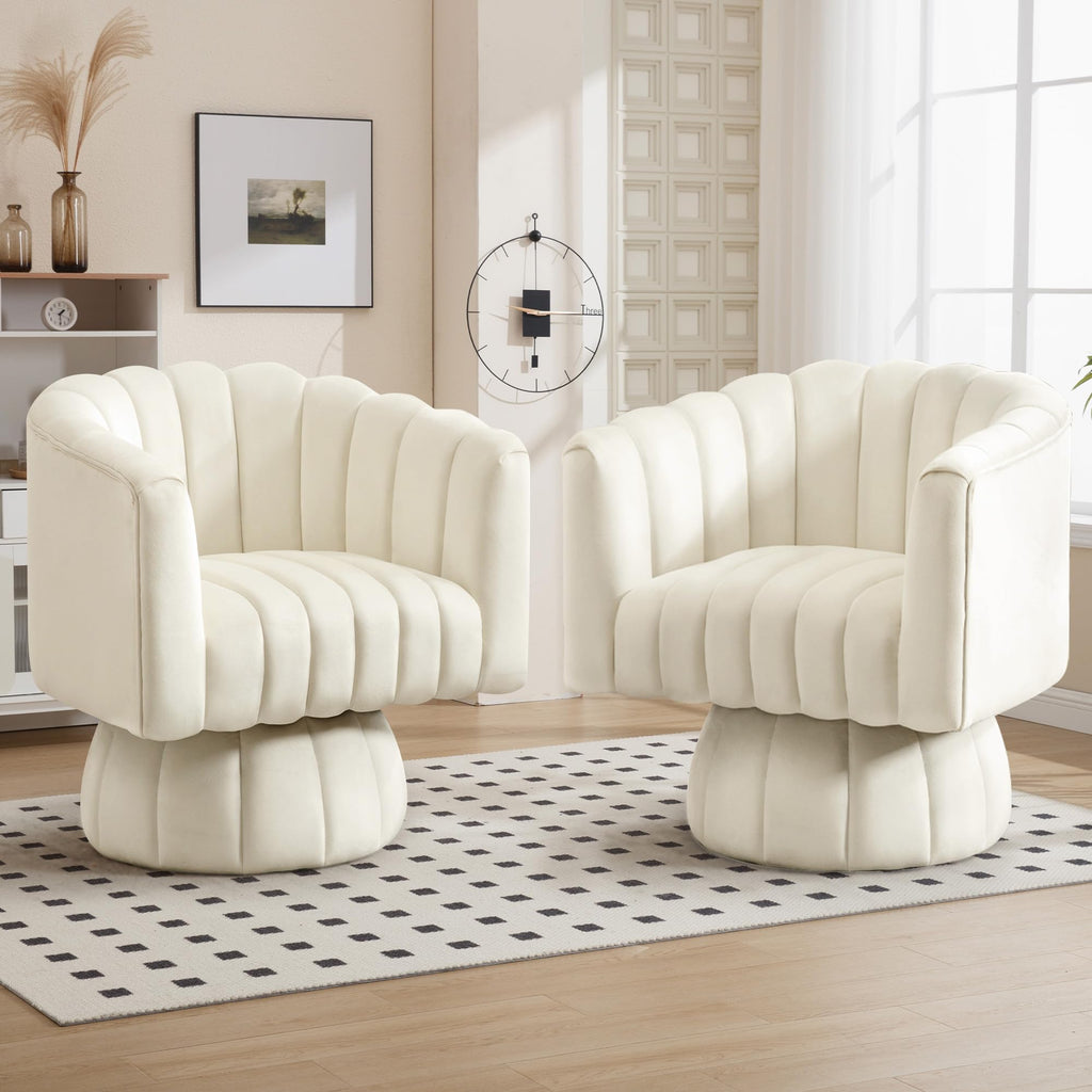Swivel Accent Barrel Chair - Cute Comfy Small Round 360° Arm Chair Velvet Sofa Club Reading Chair for Living Room Bedroom Office Beige