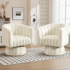 Swivel Accent Barrel Chair Set of 2- Cute Comfy Small Round 360° Arm Chair Velvet Sofa Club Reading Chair for Living Room Bedroom Office Beige