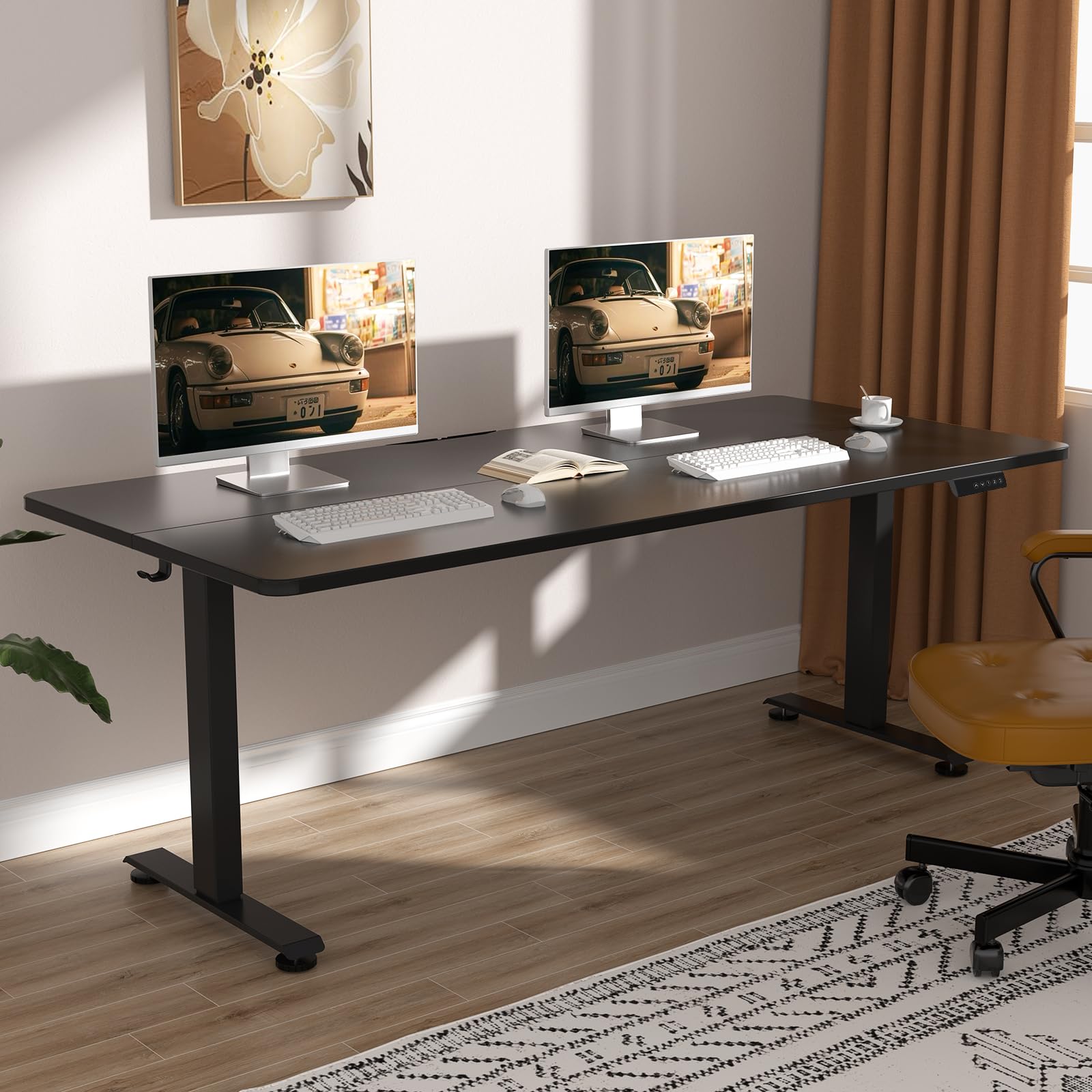 63x23.6 Inch Large Electric Standing Desk, Heights Adjustable,Sit to Stand Up, Work Home Office Computer Table for Walking Pad, Wooden Desktop Desks, Black
