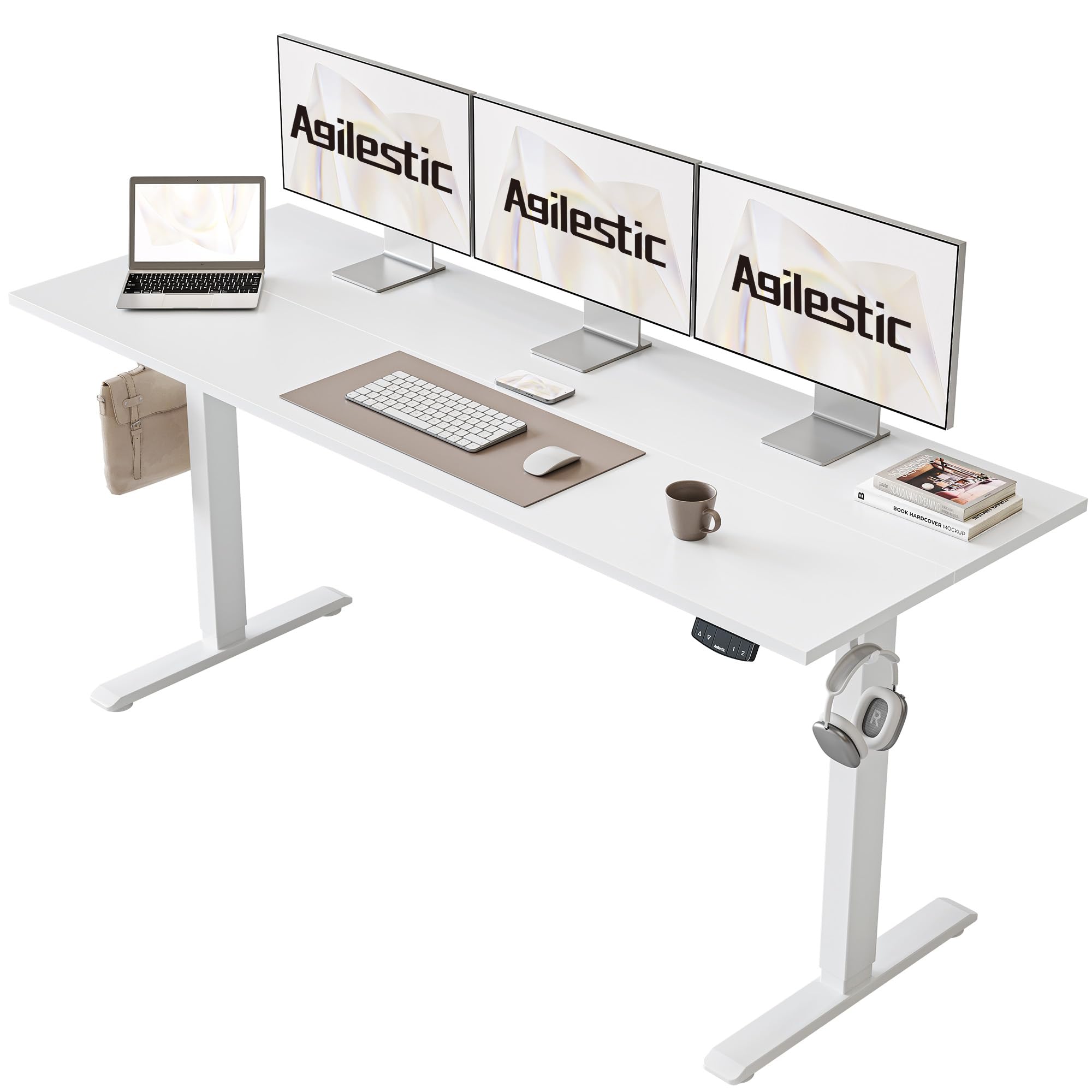 Electric Standing Desk, 63 x 24 Inches Height Adjustable Desk, Sit Stand up for Work Office Home, Ergonomic Rising Computer Table with Memory Preset, White