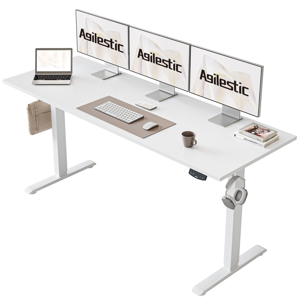 Electric Standing Desk, 63 x 24 Inches Height Adjustable Desk, Sit Stand up for Work Office Home, Ergonomic Rising Computer Table with Memory Preset, White