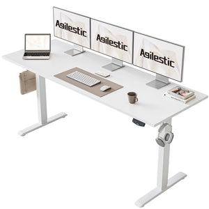 Electric Standing Desk, 63 x 24 Inches Height Adjustable Desk, Sit Stand up for Work Office Home, Ergonomic Rising Computer Table with Memory Preset, White