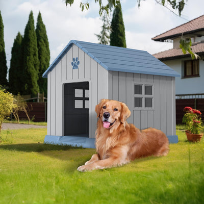 Dog House Indoor Outdoor for Small to Large Sized Dogs Indoor Outdoor Doghouse Puppy Shelter with Elevated Floor, Easy to Assemble (Blue, 31Inch(31.18 * 33.7 * 32.52))