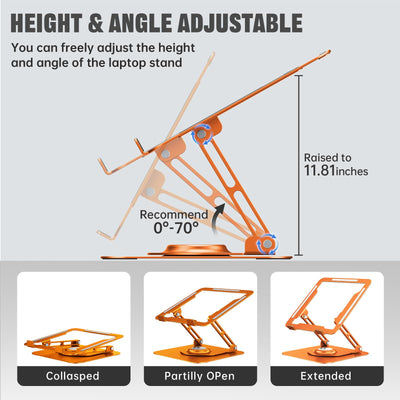 Laptop Stand for Desk, Adjustable Computer Stand with 360° Rotating Base, Ergonomic Laptop Riser for Collaborative Work, Foldable & Portable Laptop Stand, fits for All 10-16