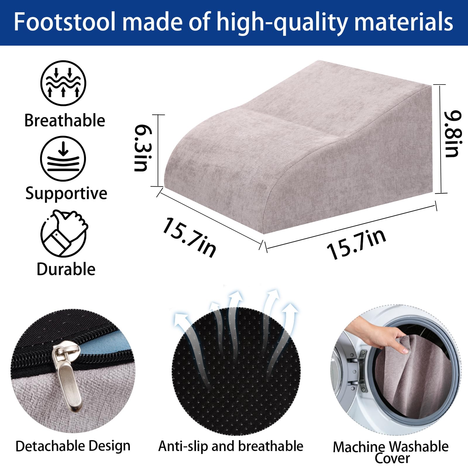 Foot Rest for Under Desk at Work, Ergonomic Under Desk Footrest with Washable Cover for Office, Home & Gaming Leg Elevation Pillow Light Gray