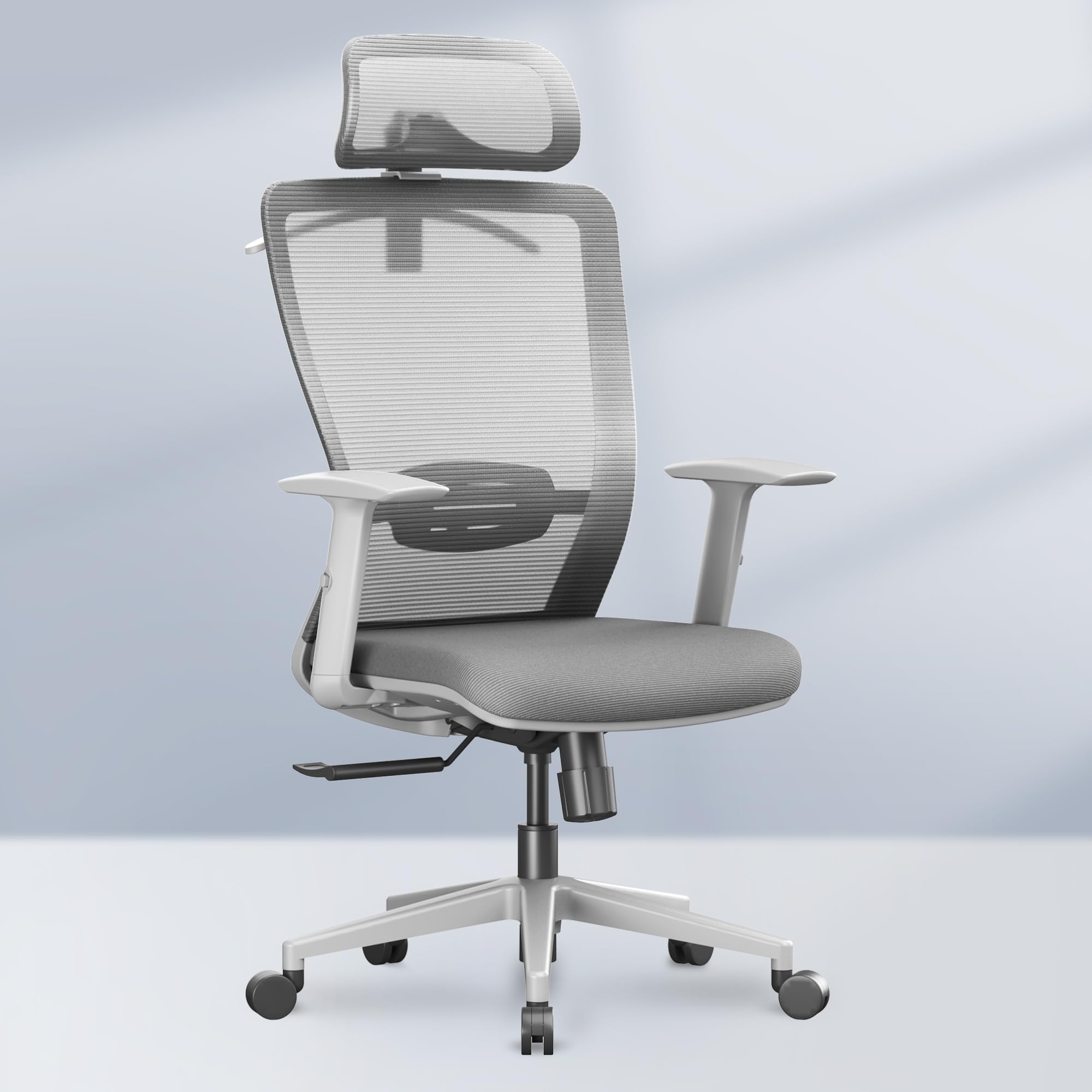 Ergonomic Office Chair, High Back Home Office Desk Chairs with Adjustable Lumbar Support, Armrests,90-130° Tilt Lock, Swivel Computer Gaming Chairs for Adults, OC3 Cloud, Light Gray