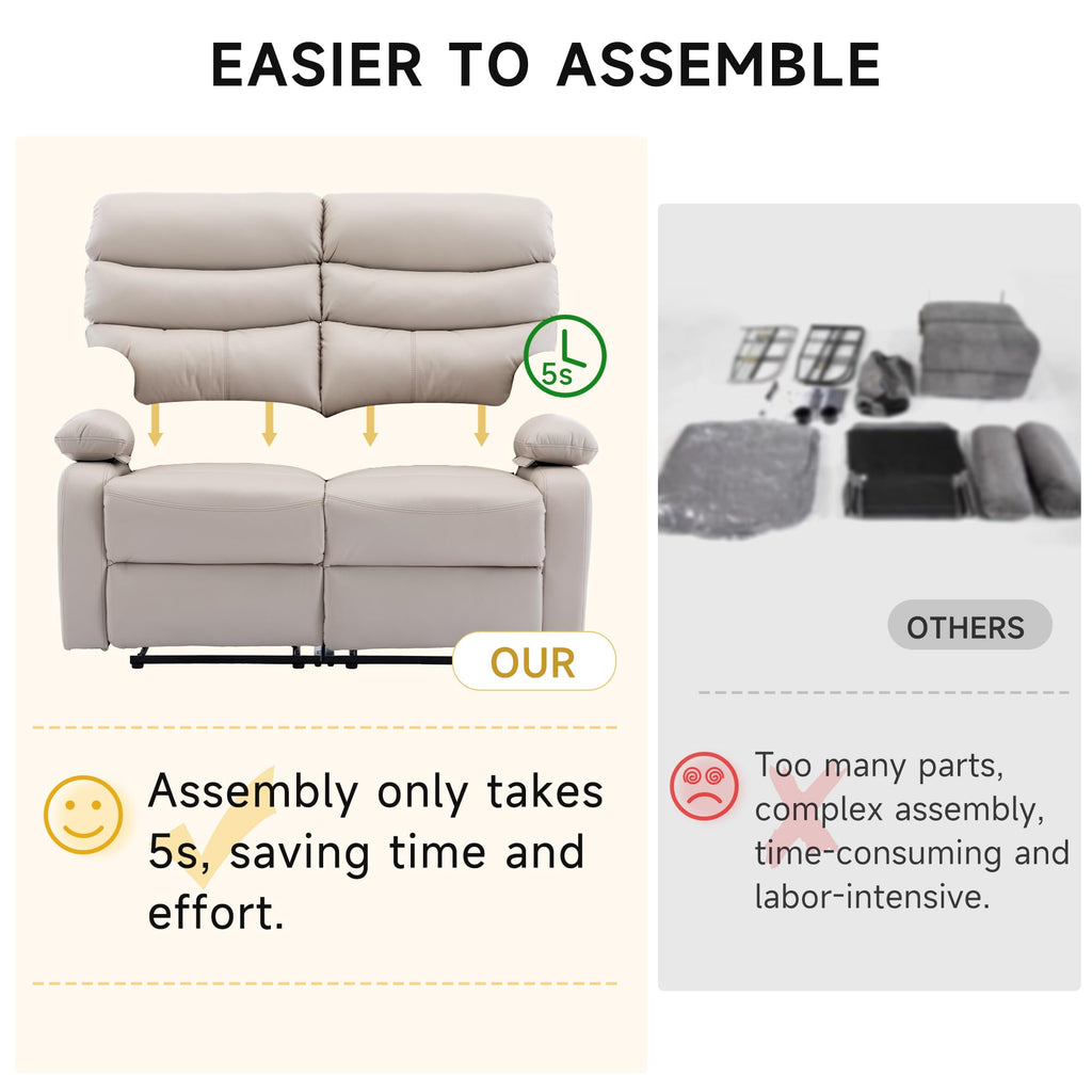 Reclining Loveseat, Leather Double Recliner Sofa with Side Pocket, Wall Hugger Loveseat Recliner for Living Room, RV, Home Theater(Beige)