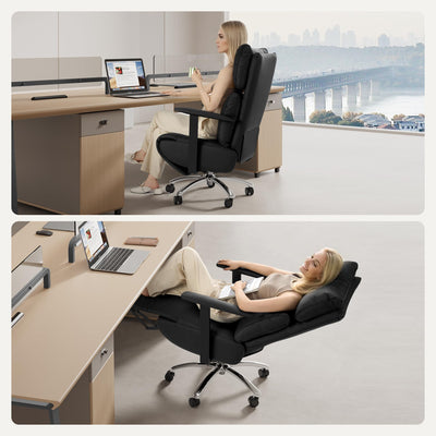 Reclining Office Chair | 170° Ergonomic Leather Chair with Adjustable Headrest, Footrest & 420lb Capacity