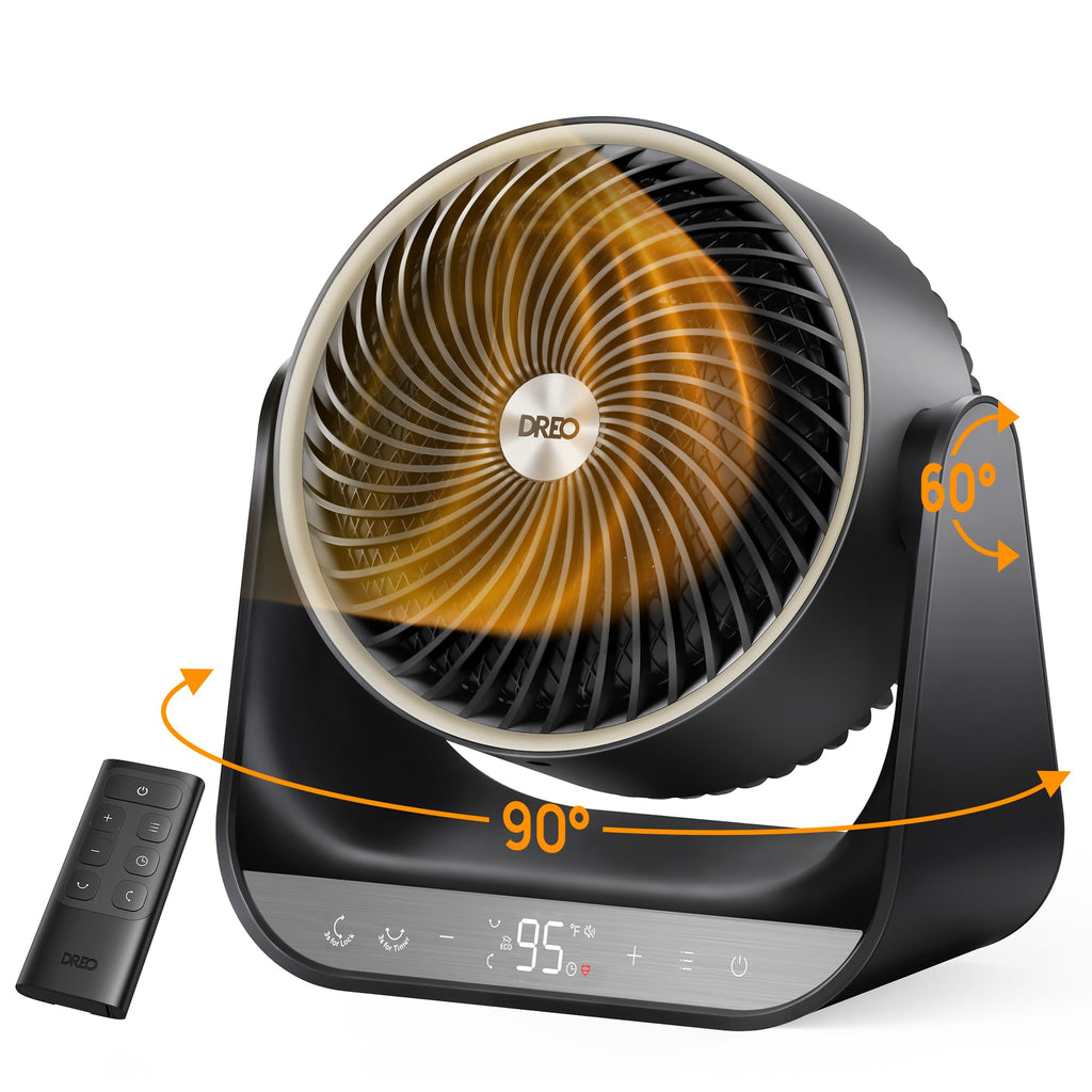 60° Vertical & 90° Horizontal 3D Oscillating Heating, 12 ft/s Long-Range Circulator, 3 Heat & 3 Fan Settings, Space Heaters for Indoor Use, Bedroom, Office, Black