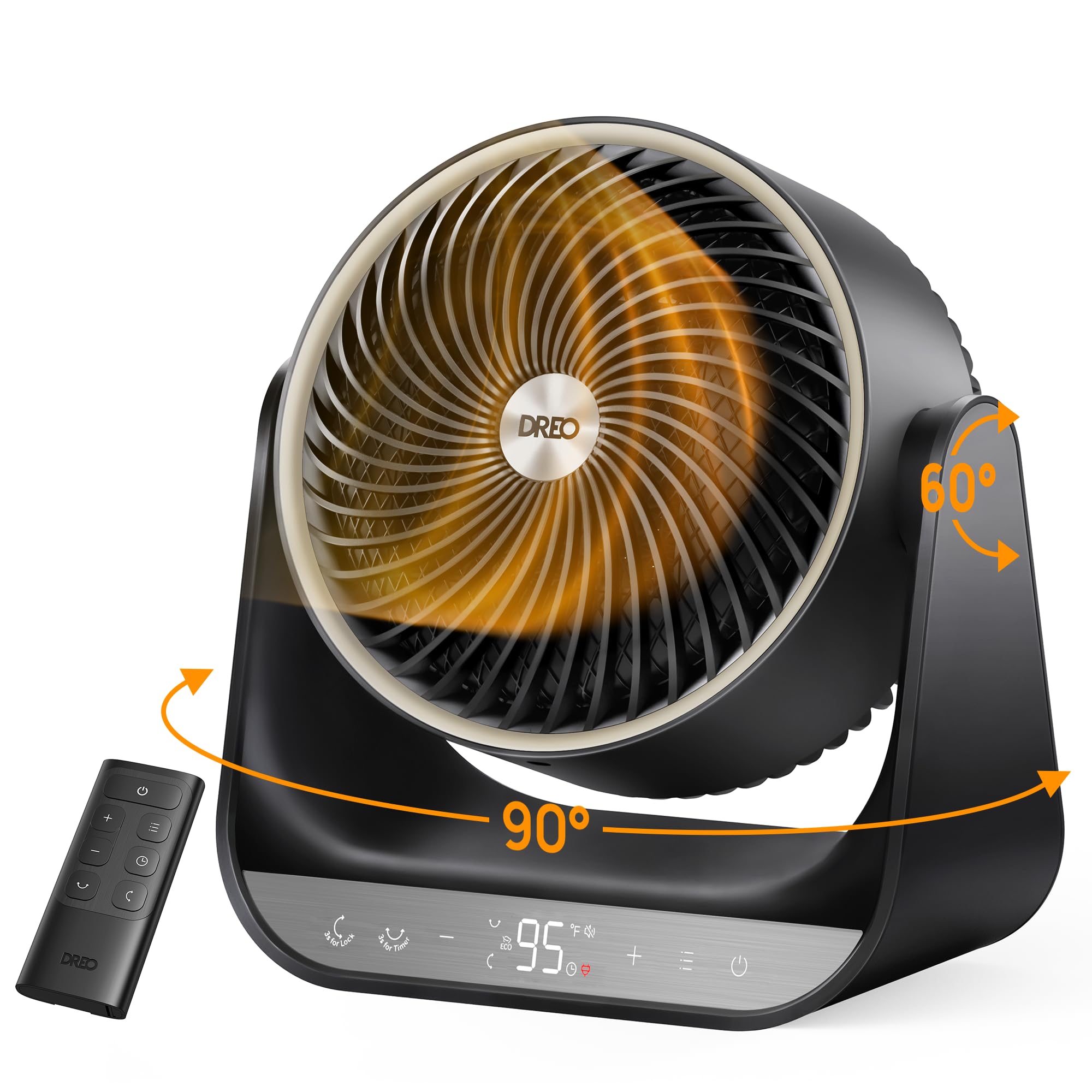 60° Vertical & 90° Horizontal 3D Oscillating Heating, 12 ft/s Long-Range Circulator, 3 Heat & 3 Fan Settings, Space Heaters for Indoor Use, Bedroom, Office, Black