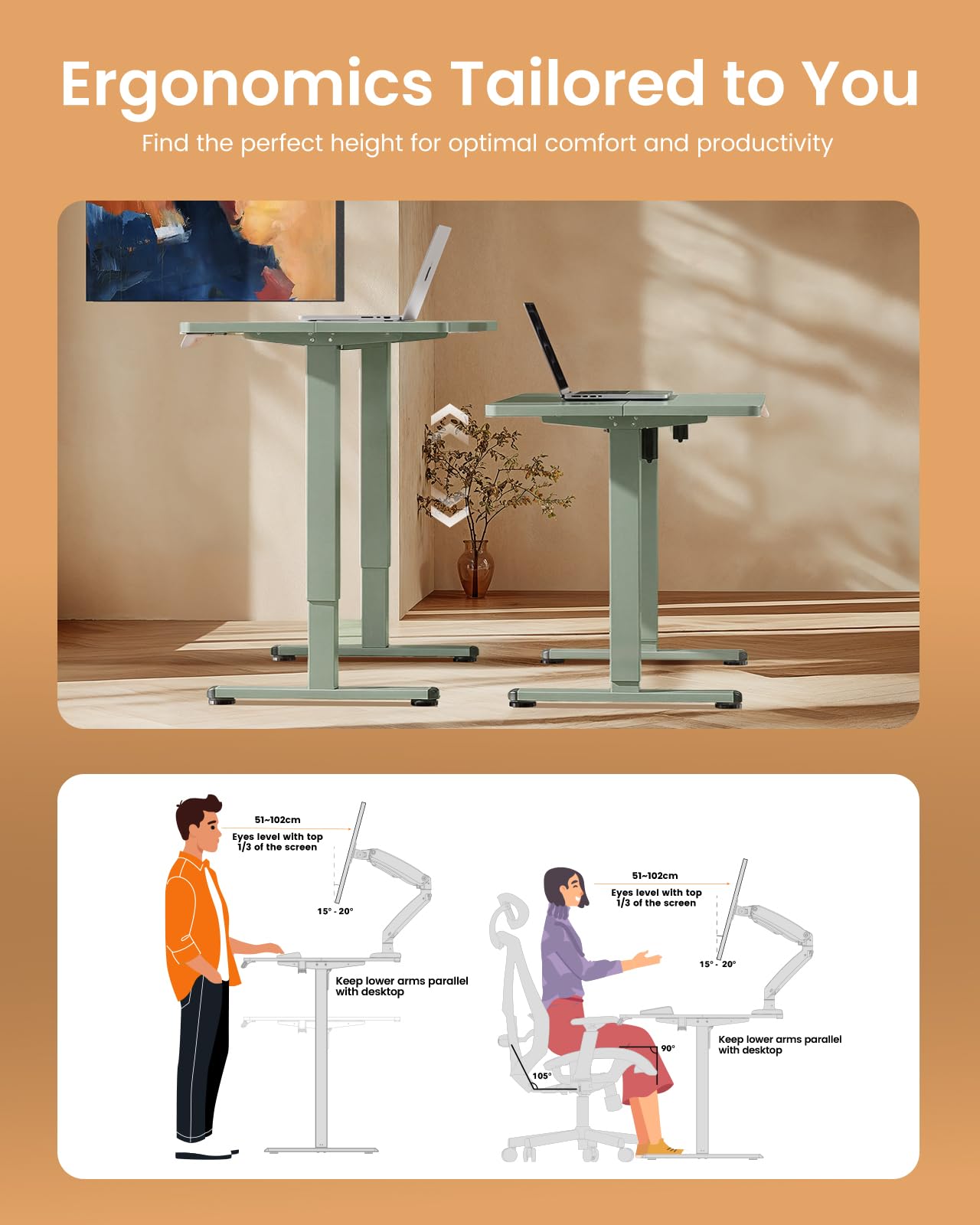 Height Adjustable Electric Standing Desk, 32 x 19 Inches Sit Stand up Desk, Memory Computer Home Office Desk,Green