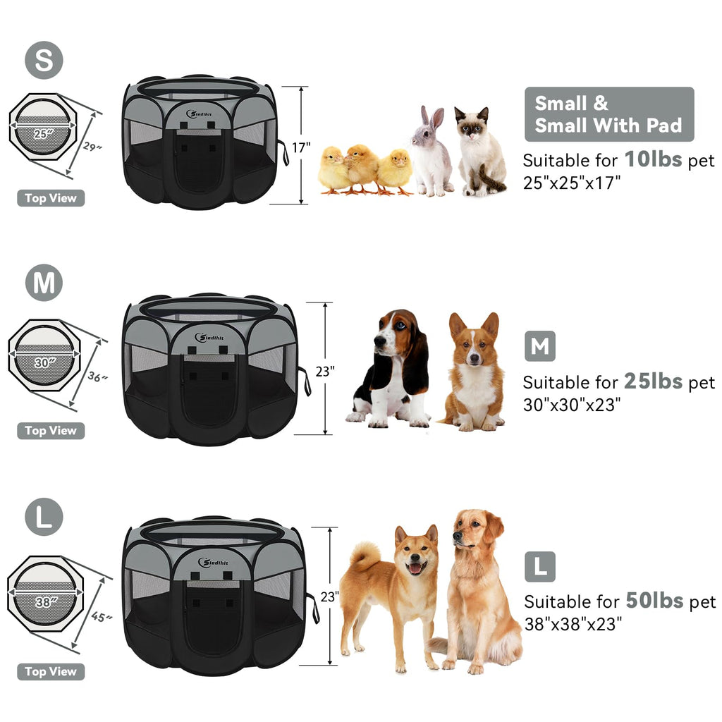 Dog Cat Playpen, Puppy Pet Playpen Indoor for Dog Crate Tent Cage Outdoor, Portable Pop Up Dogs Enclosure Kennel with Carrying Case for Dogs/Cats/Rabbits (Dark Grey, Medium)