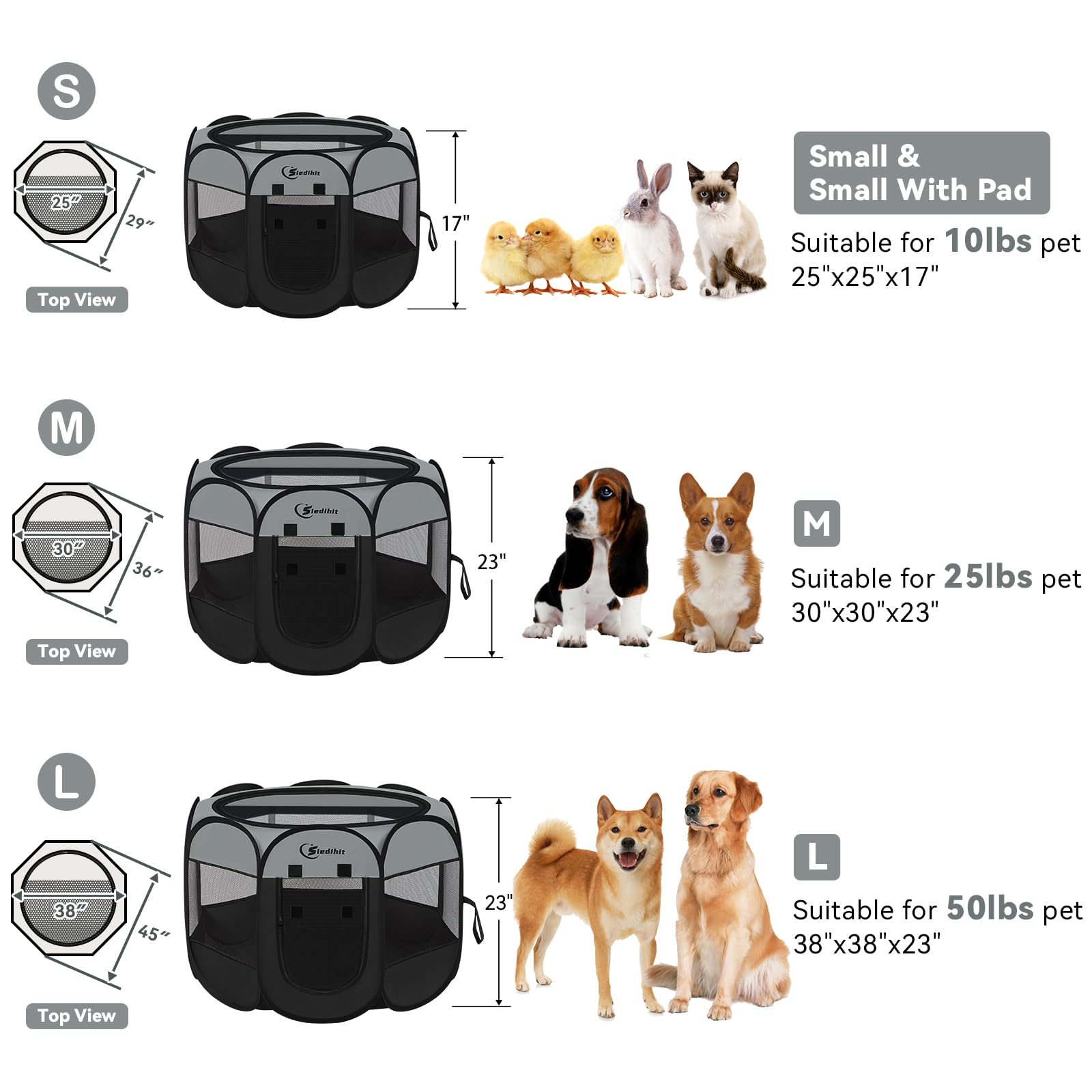 Dog Cat Playpen, Puppy Pet Playpen Indoor for Dog Crate Tent Cage Outdoor, Portable Pop Up Dogs Enclosure Kennel with Carrying Case for Dogs/Cats/Rabbits (Dark Grey, Medium)