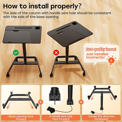 Mobile Standing Desk, Height Adjustable Table, 60° Tiltable Rolling Laptop Desk, Portable Sit Stand Desk with Wheels Cup Holder for Bed Couch Hospital, Holds Up to 22lbs, Black