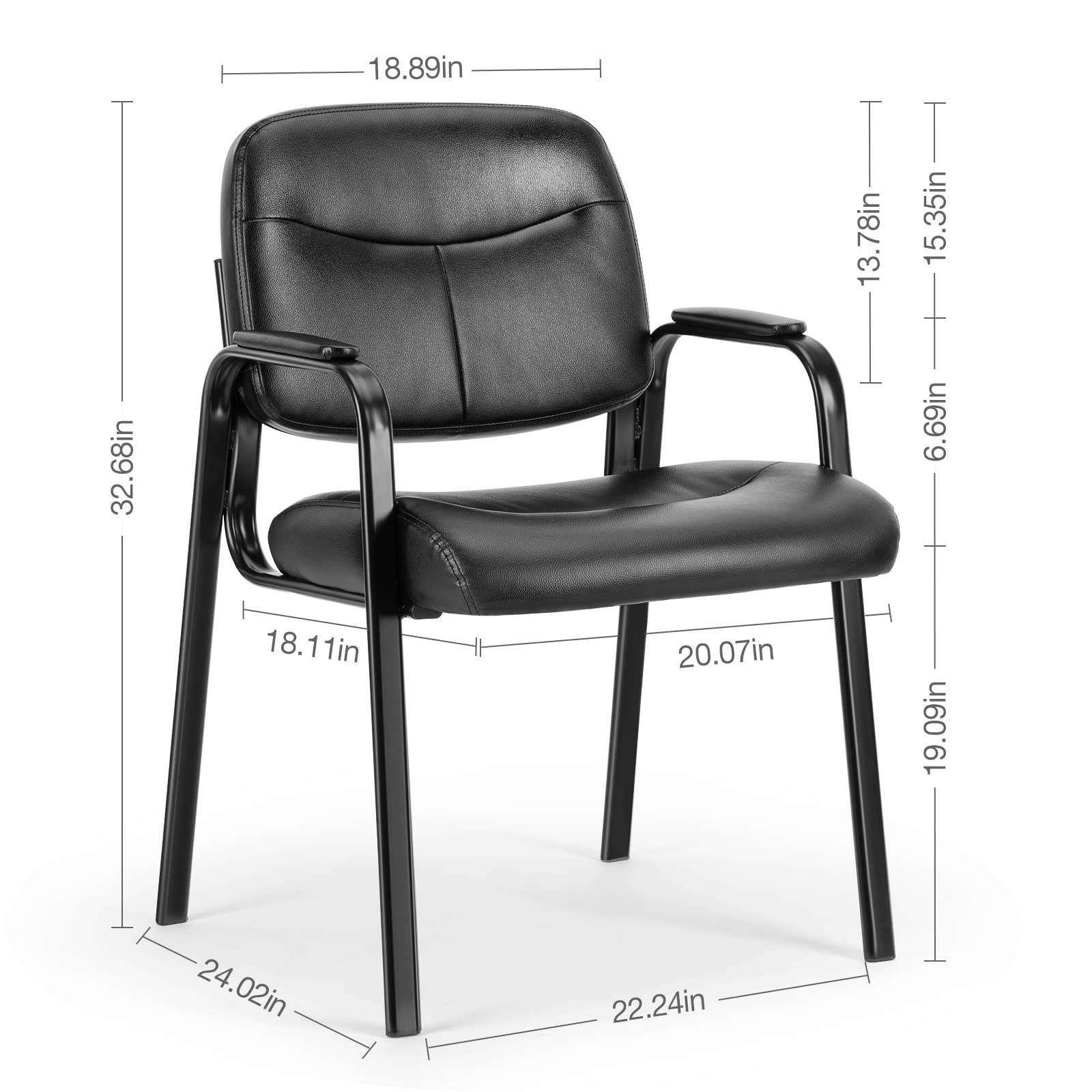 Guest Reception Chair - Waiting Room Chair Set of 2 with Fixed PU Leather Padded Armrest, Clinic Chairs with Lumbar Support, Office Desk Chairs Without Wheels Restaurant, Library, Barber Store