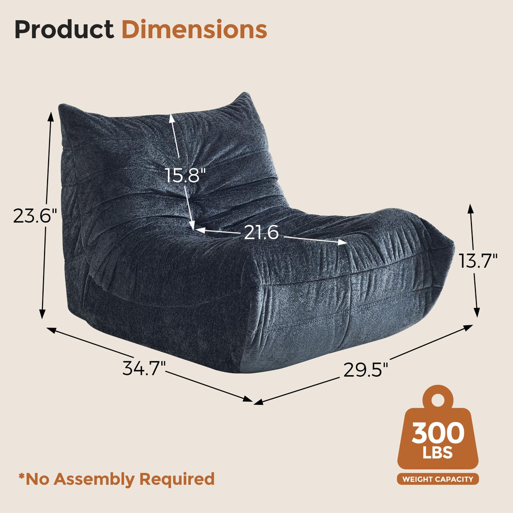 Bean Bag Chairs for Adults, Giant Bean Bag Chair, Memory Foam Beanbag Chair, Bean Bag Sofa for Living Room, Dorms, Apartments, Reading Corner (Black Plush)