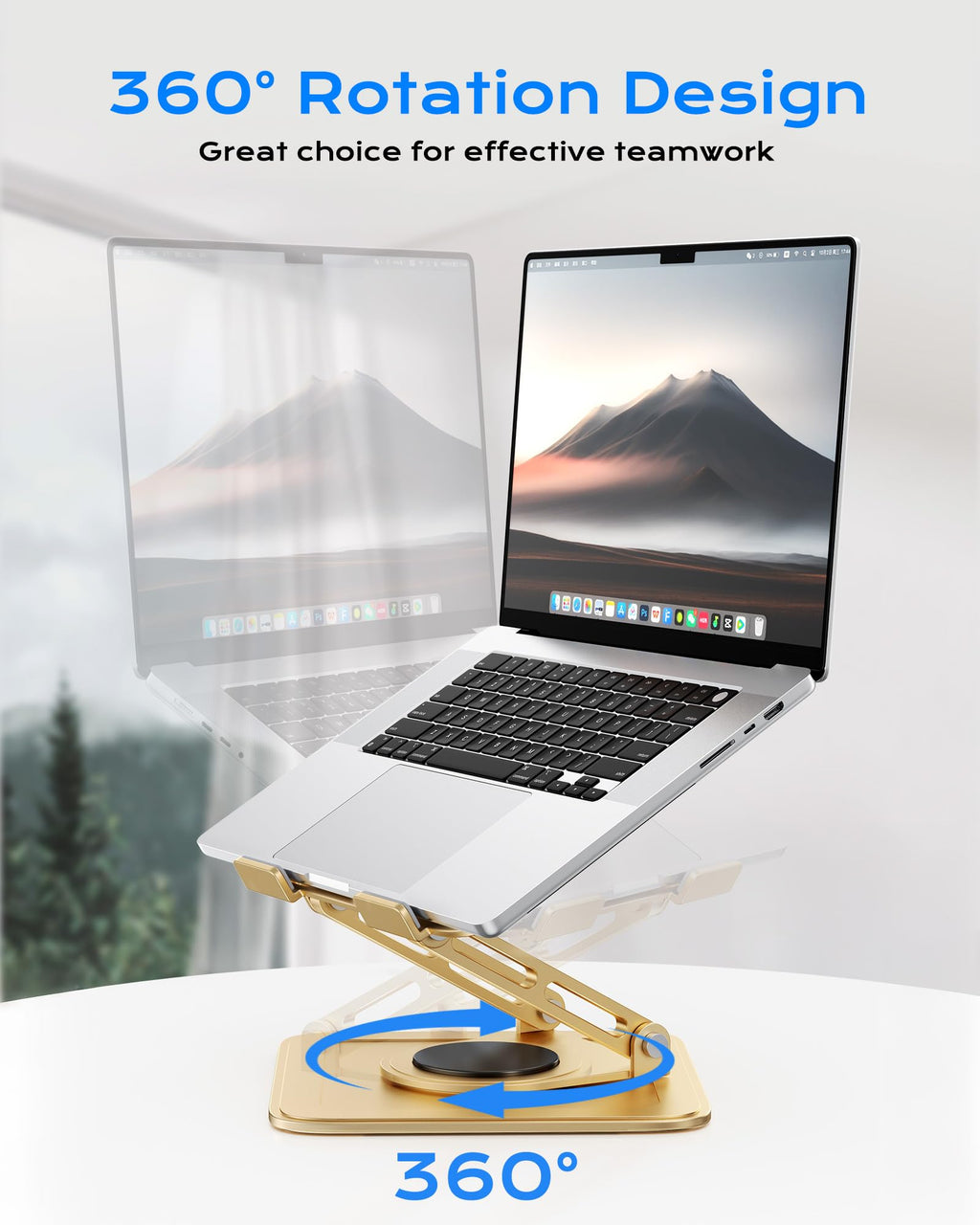 Adjustable Laptop Stand, Computer Stand with 360 Rotating Base, Ergonomic Laptop Riser Mount for Desk Foldable Protable Computer Desk Fits with MacBook Pro Air (10-16") - Gold