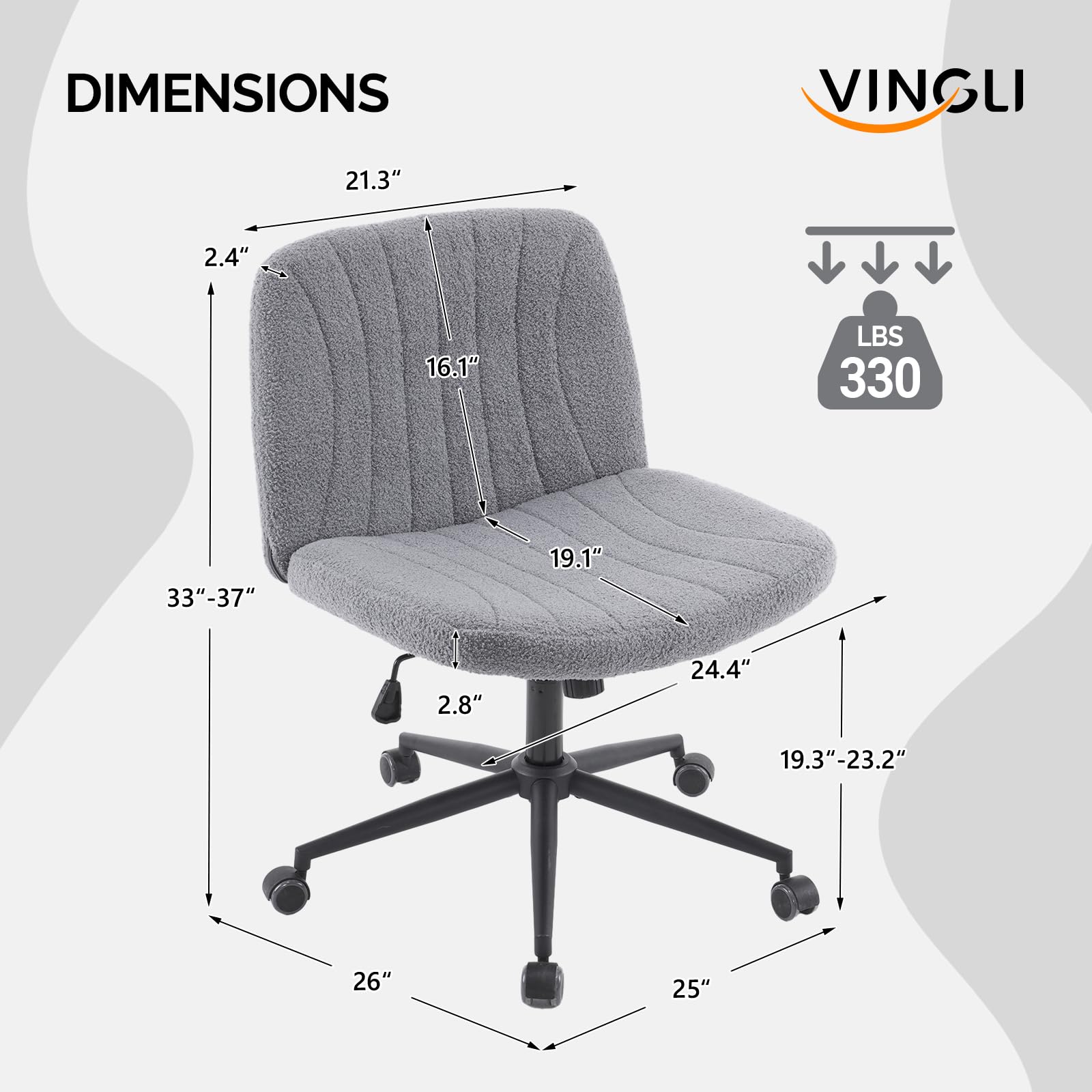 Criss Cross Legged Chair,Wide Comfy Office Desk Chair,Dual-Use with/no Wheels Computer Task Chair,Swivel Armless Vanity Boucle Chair for Study,Make Up,Home Office,Teddy Fleece,Dark Grey