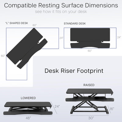 48 inch Desk Converter, K Series, Height Adjustable Sit to Stand Riser, Dual Monitor and Laptop Workstation with Wide Keyboard Tray, Rustic Vintage Brown Top, Black Frame, DESK-V048KN