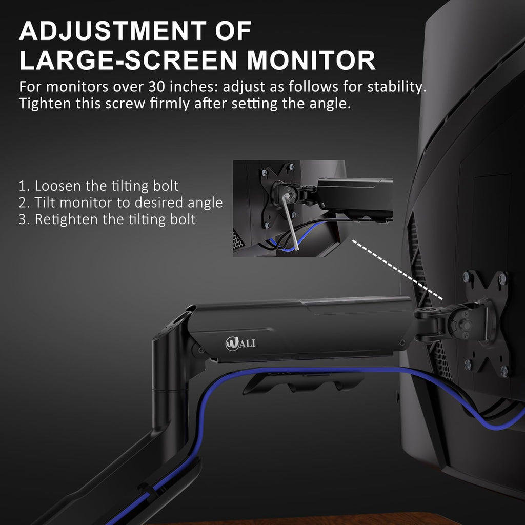 Heavy Duty Single Monitor Arm for 17-49 Inch Flat Curved Ultrawide Screens, up to 33 Lbs, Adjustable Single Monitor Desk Mount for Home Office Gaming, VESA 75/100mm (GSM001XLN), Black