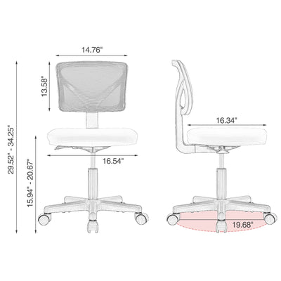 Small Desk Chair, Ergonomic Low-Back Mesh Rolling Work Swivel Chairs with Wheels, Armless Comfortable Seat Lumbar Support for Home, Bedroom, Study, Student, Adults,Classic Pink