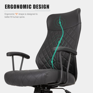 Modern Leather Office Chair, High Back Conference Room Chairs Mid-Century Reclining Office Chairs with Removable Pillow, Padded Executive Office Chair for Home, Office.