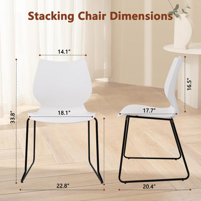 Set of 4, White, Stackable Waiting Room Chair, Stacking Office Chair with Ergonomic Lumbar Support and Metal Legs, Plastic Desk Chairs for Conference School Church Guest Reception