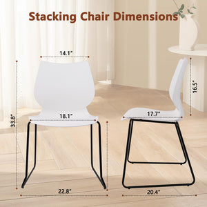 Set of 8, White, Stackable Waiting Room Chair, Stacking Office Chair with Ergonomic Lumbar Support and Metal Legs, Plastic Desk Chairs for Conference School Church Guest Reception