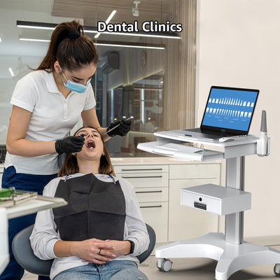 Medical Trolley Cart with Laptop Tray and Oral Scanner Holder, Mobile Workstation on Wheels with a Drawer for Hospital Dental Clinics Beauty Salons (OC-3)