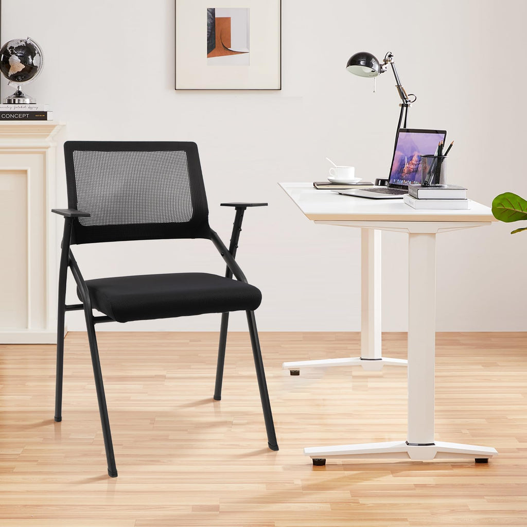 Black (6pk), Stackable & Foldable Office Chairs with Ergonomic Lumbar Support and Thickened Seat Cushion, Folding Mesh Fabric Reception Guest Chair for School Church Lobby Conference Room