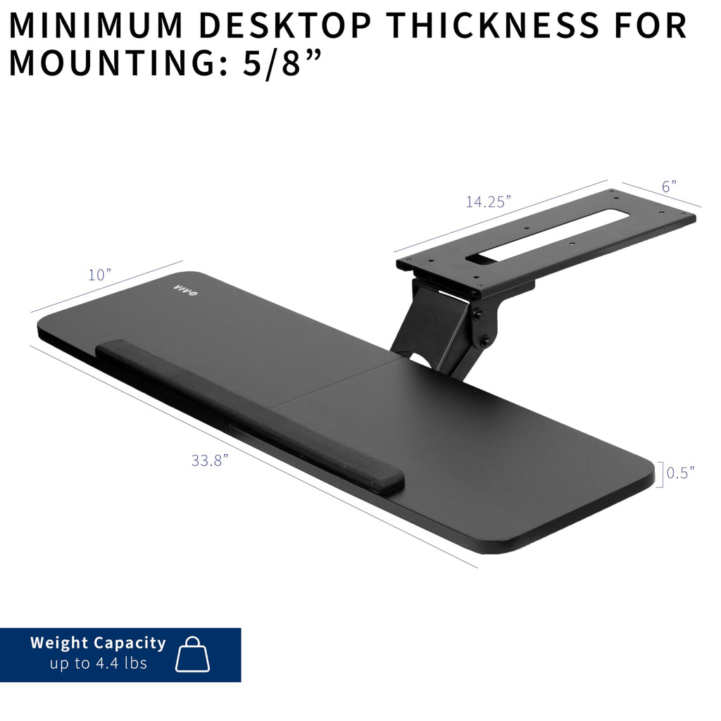Adjustable Computer Keyboard and Mouse Platform Tray, 34 x 10 inch Ergonomic Under Table Desk Mount Drawer Underdesk Shelf, Black, MOUNT-KB36B