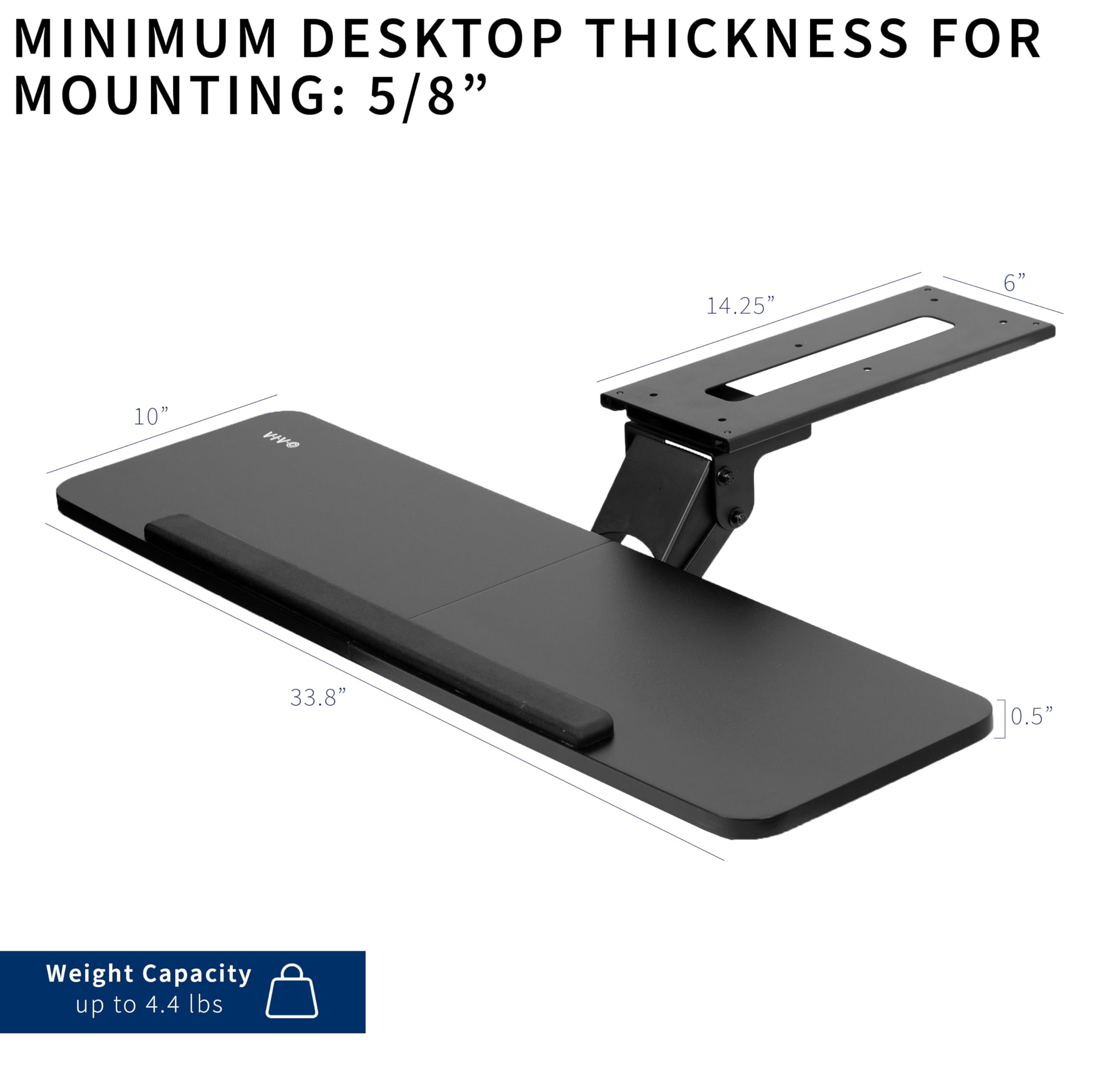 Adjustable Computer Keyboard and Mouse Platform Tray, 34 x 10 inch Ergonomic Under Table Desk Mount Drawer Underdesk Shelf, Black, MOUNT-KB36B