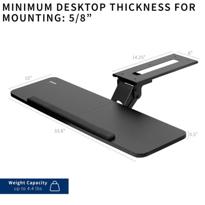 Adjustable Computer Keyboard and Mouse Platform Tray, 34 x 10 inch Ergonomic Under Table Desk Mount Drawer Underdesk Shelf, Black, MOUNT-KB36B