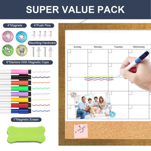 Calendar Whiteboard for Wall, 17x13 Inches White Board Calendar Dry Erase, Small Magnetic Monthly White Board with Gold Wood Frame, Hanging Dry Erase Board for Kitchen Home Office School Planner