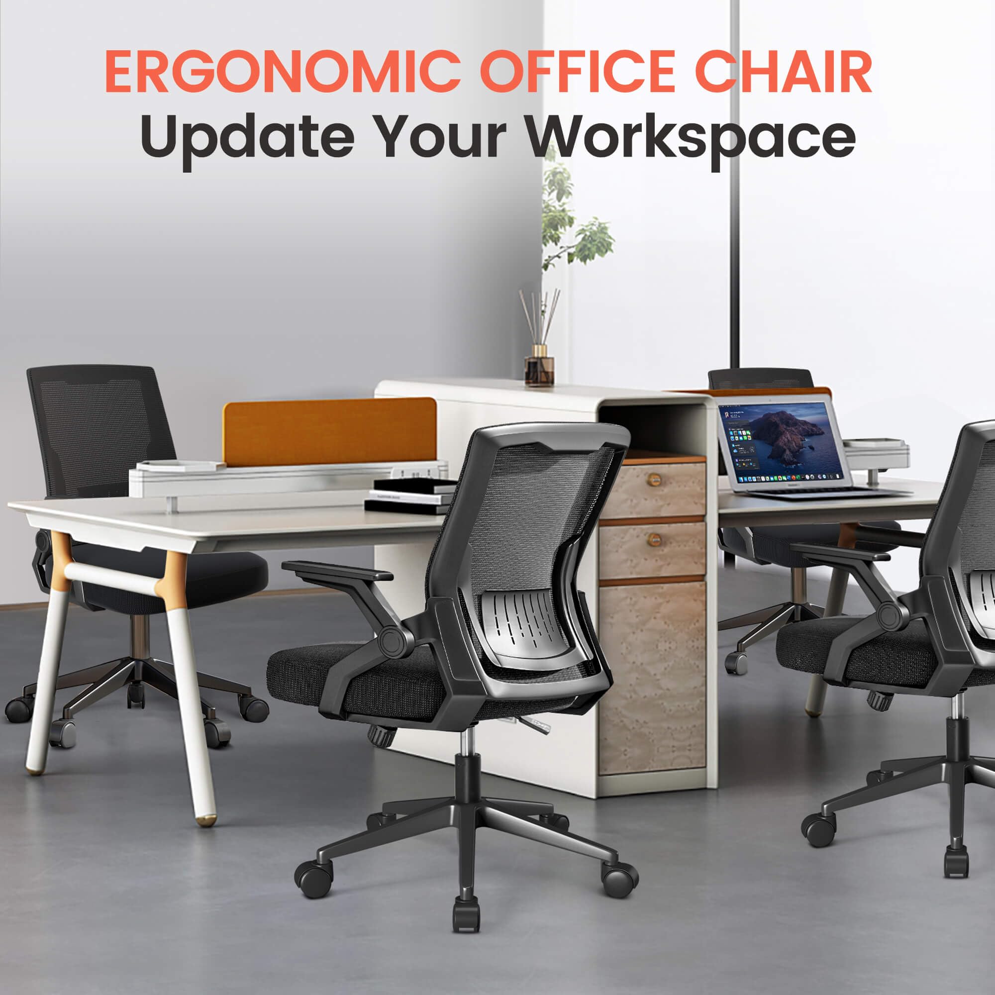 Pack of 2, Black, Ergonomic Office Chair with Flip-up Armrests Executive Computer Chair for Home Office, Breathable Mesh & Comfy Lumbar Support,