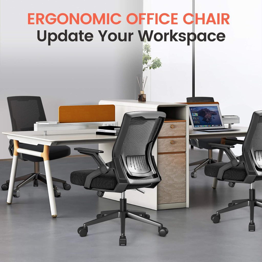 Ergonomic Office Chair with Flip-up Armrests Executive Computer Chair for Home Office, Breathable Mesh & Comfy Lumbar Support, Black