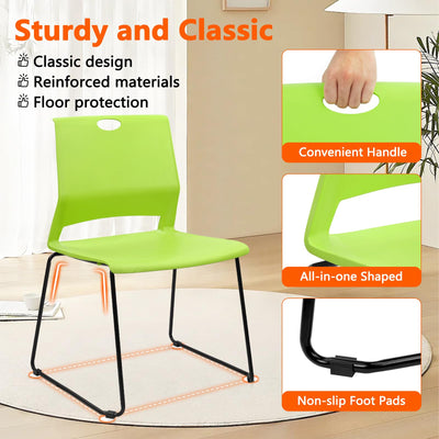 Set of 12, Green, Stackable Guest Reception Chairs, Stacking Office Chair with Ergonomic Lumbar Support & Metal Legs, Plastic Desk Chairs for Conference School Church Waiting Meeting Break Room